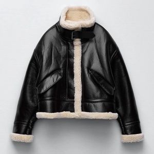 Zara faux leather fleece collar jacket REF. 4341/724